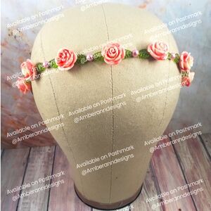 Adjustable Pink Rose Headband